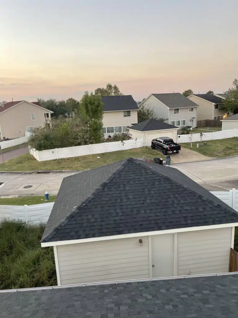 Finished roof replacement on the Sienna homes after the insurance claim was approved, Missouri City