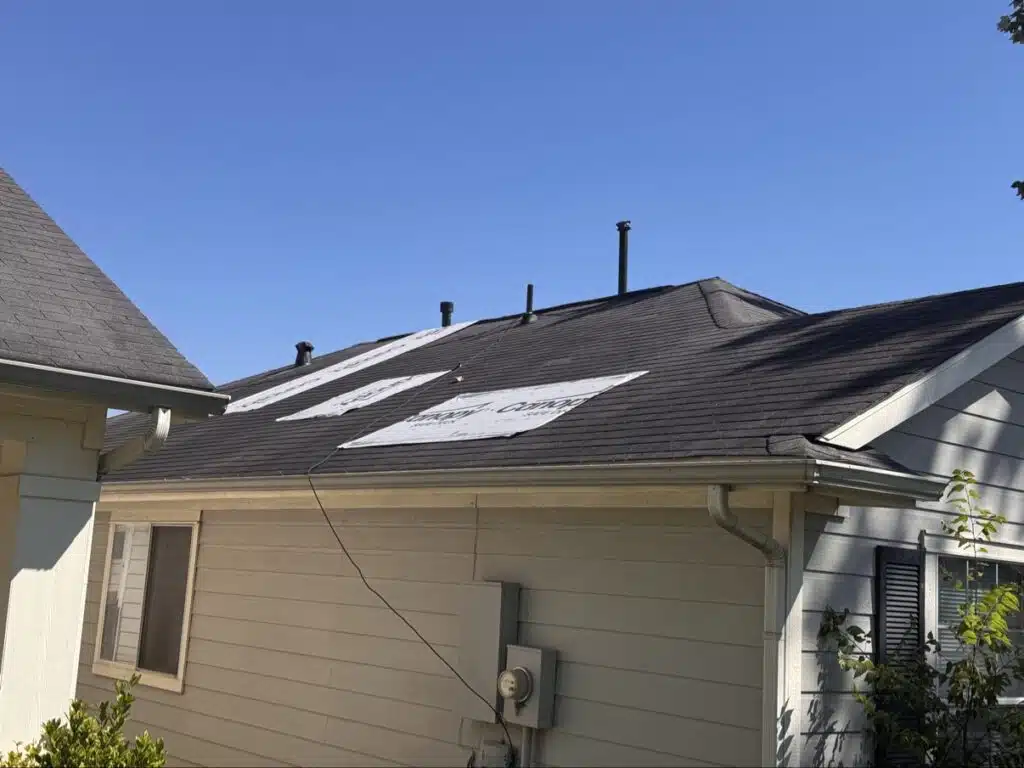Temporary patches sealed the Beryl wind damage while the insurance claim was fought, Sienna, Missouri City