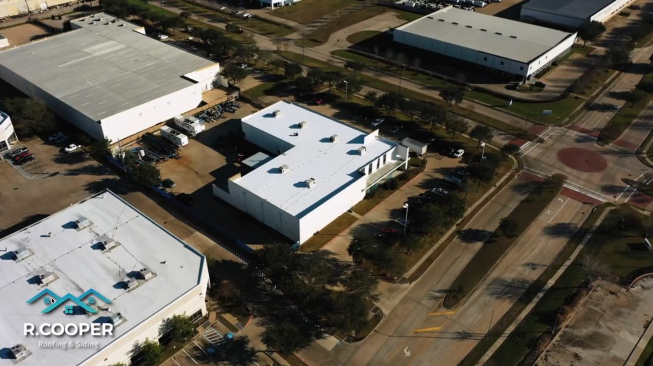 Completed TPO roofing system on a Stafford TX commercial building